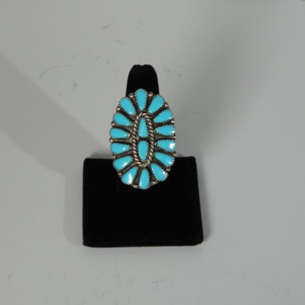 Zuni Turquoise and Sterling Silver Cluster Ring Size 9.5 Unsigned - Picture 1 of 10